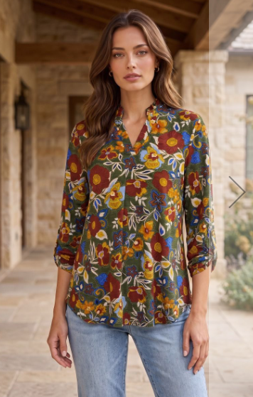 Midnight Bloom Blouse-Olive