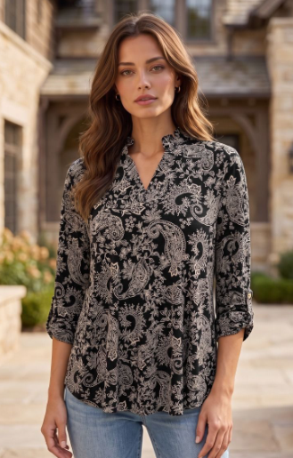 Paisley Poise Blouse-Black