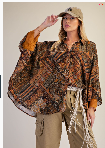 Bohemian Rhapsody Button-Up Blouse- Multiple Colors