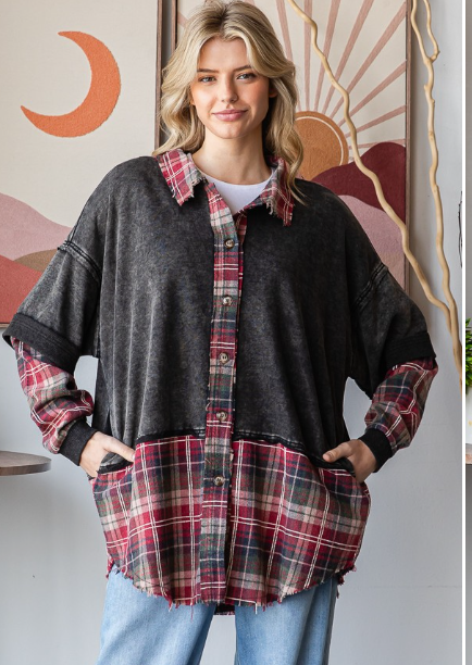 Plaid About You Washed Top