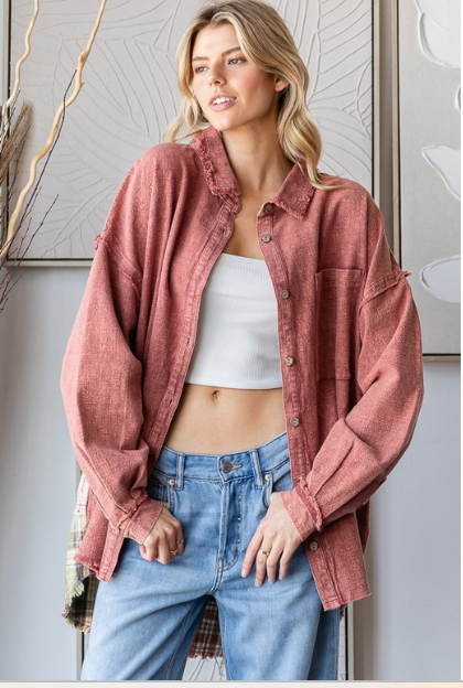 Perfectly Patched Button-Up Top- Multiple Colors