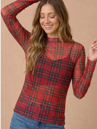 Plaid About You Mesh Top