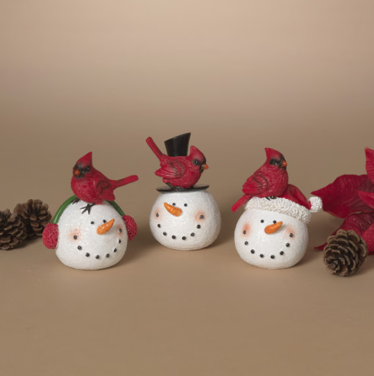 3.94"H Resin Holiday Cardinal On Snowman - Multiple Designs