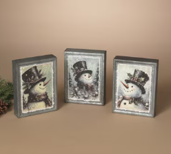 7.87"H Metal Holiday Snowman Design Block - Multiple Designs