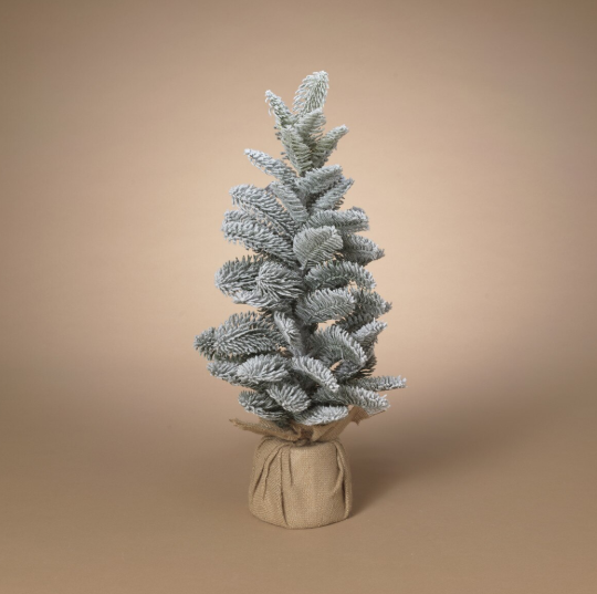 24" Holiday Flocked Pine Tree W/ Burlap Base