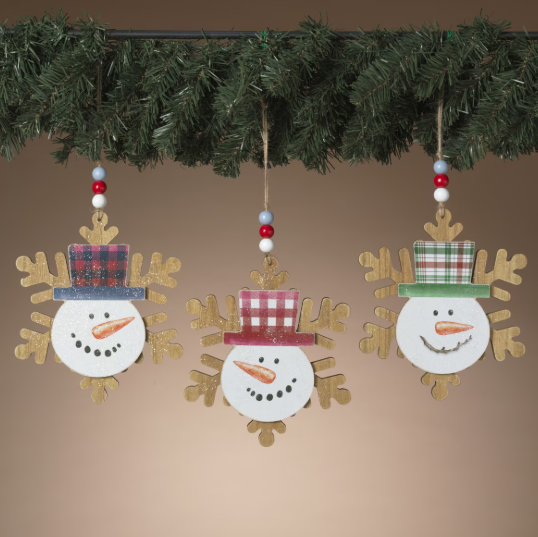7.87"H Wood Holiday Snowflake W/ Snowman Ornament - Multiple Designs