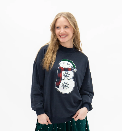 PREORDER- Glitter Snowman Mock Neck Top