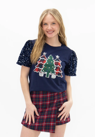 PREORDER- Festive Forest On Princess Top - Navy