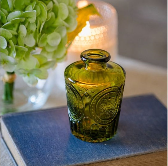 4" Vintage Olive Green Glass Bud Vase
