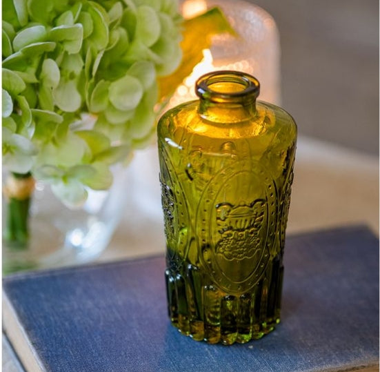 5" Vintage Olive Green Glass Bud Vase