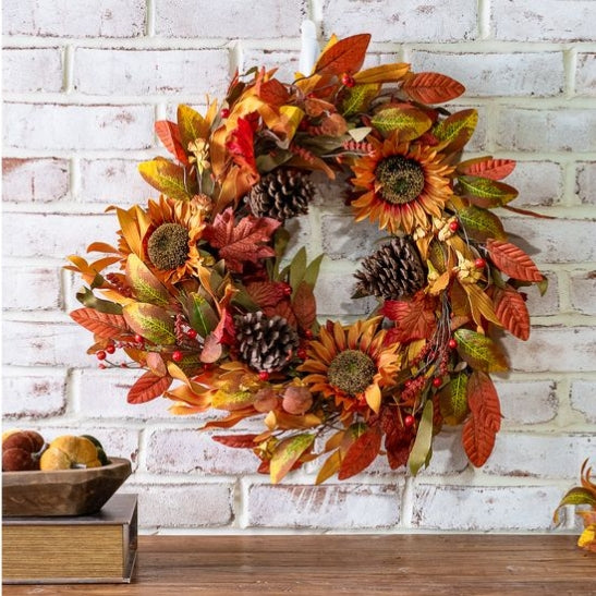 23.6" Sunflower Pinecone Wreath