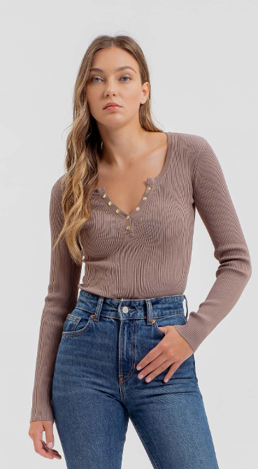 Solid Henley Snap Button Top