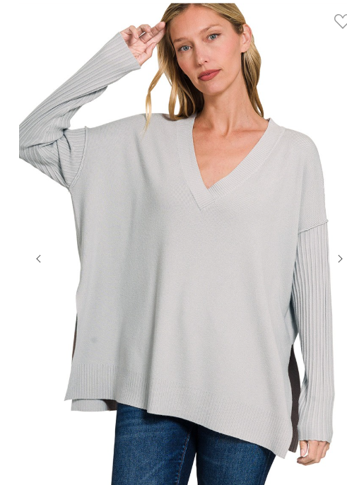 Viscose Ribbed V-Neck Sweater