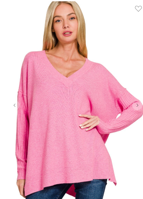 Viscose Ribbed V-Neck Sweater