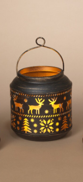 5.31"H B/O Lighted Metal Holiday Lantern W/ LED Candle - Multiple Designs