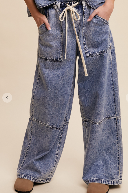 Wide Leg Denim Drawstring Pants