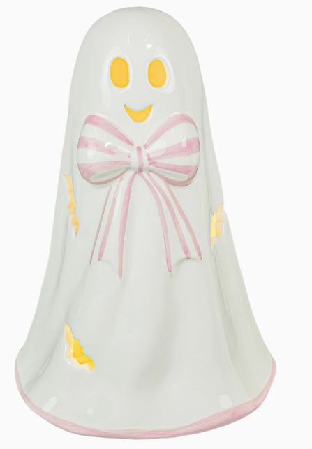 Pink Bow Halloween Ghost Figurine With Lights - Multiple Designs