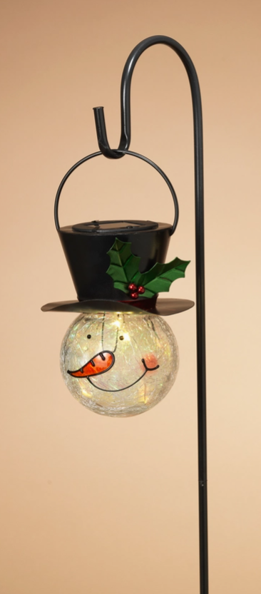 31.75"H Shepherd Hook W/ Solar Lighted Metal & Crackle Glass Snowman Head - Multiple Designs