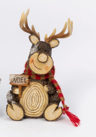 6"L Resin Holiday Sitting Deer W/ Fabric Scarf - Multiple Designs
