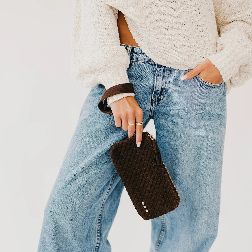 PREORDER- Suede Emma Woven Clutch Wristlet