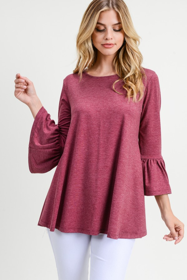 3/4 Bell Sleeve Top - Multiple Colors