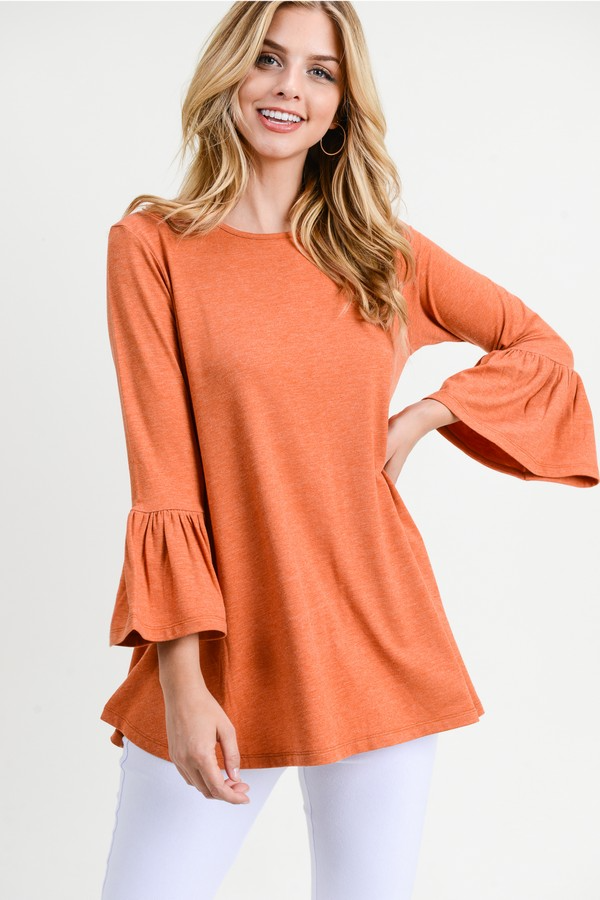 3/4 Bell Sleeve Top - Multiple Colors