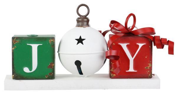 11"L X 5"H Red, White, and Emerald Green Joy Table Ornament