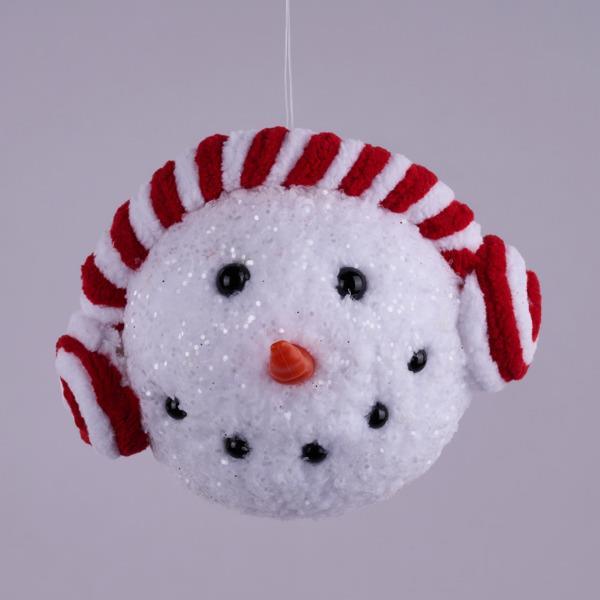 4.5"W X 3.875"H Snowman Head Ornament - Red/White