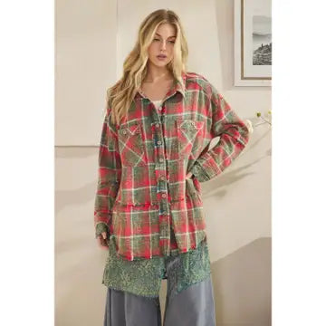 Vintage Meadow Shacket -  Red/Green