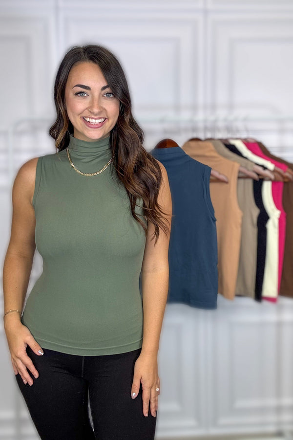 Mock Neck Sleeveless Tank - Multiple Colors