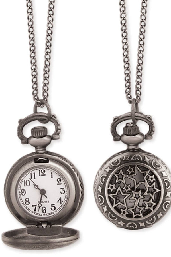 Silver Stars Cutout Pocket Watch Necklace