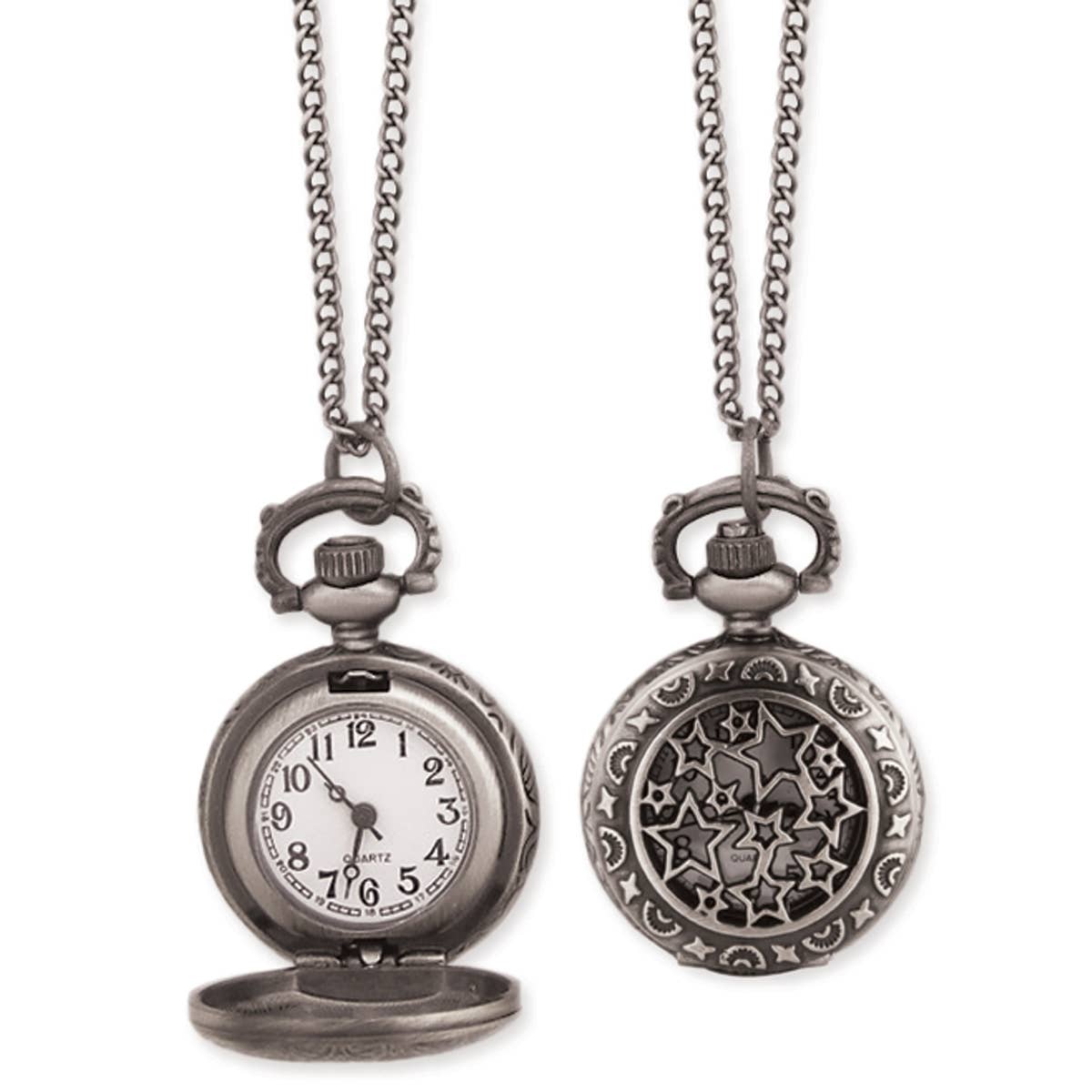 Silver Stars Cutout Pocket Watch Necklace