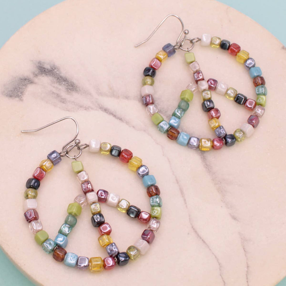 Living in Harmony Multi Bead Peace Sign Earrings