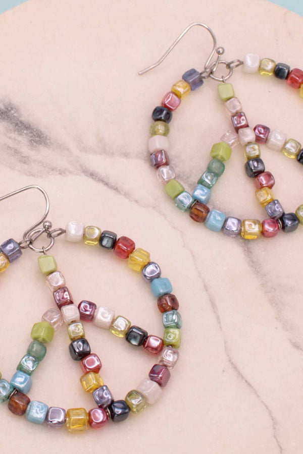 Living in Harmony Multi Bead Peace Sign Earrings