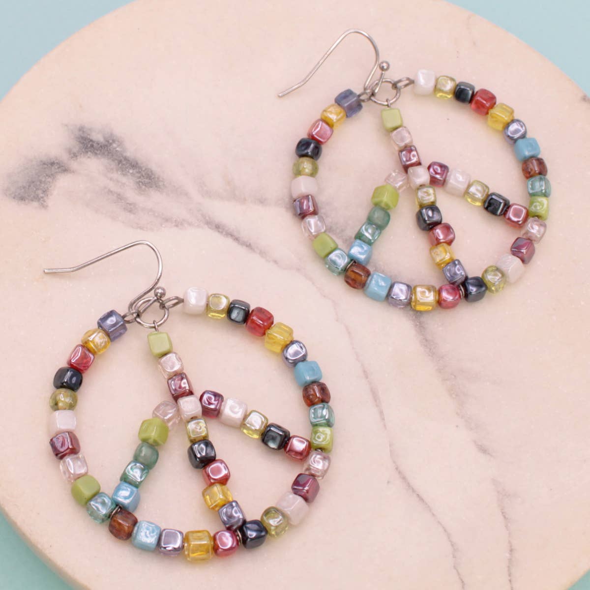 Living in Harmony Multi Bead Peace Sign Earrings
