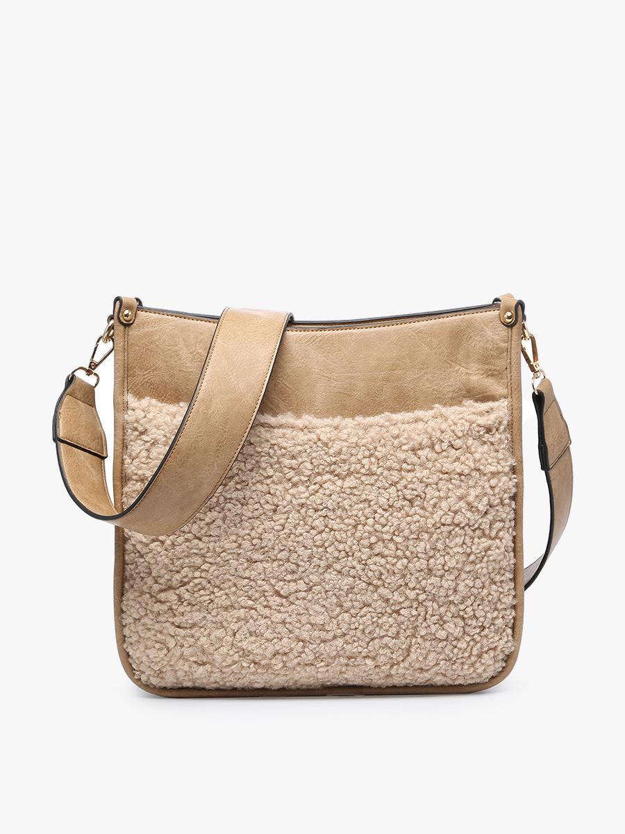 Chloe Teddy Trim Crossbody with Guitar Strap Jen & Co
