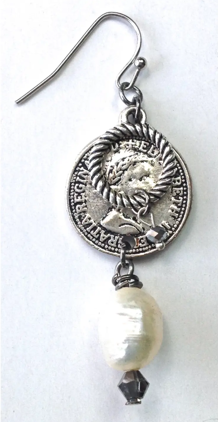 Lost & Found Er-Coin & Ring W/Pearl Drop Earrings