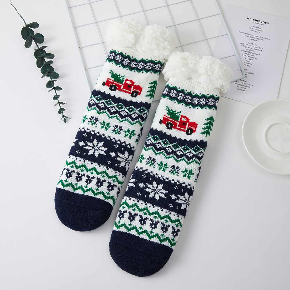 Cozy Sherpa Trim Christmas Truck Printed Socks