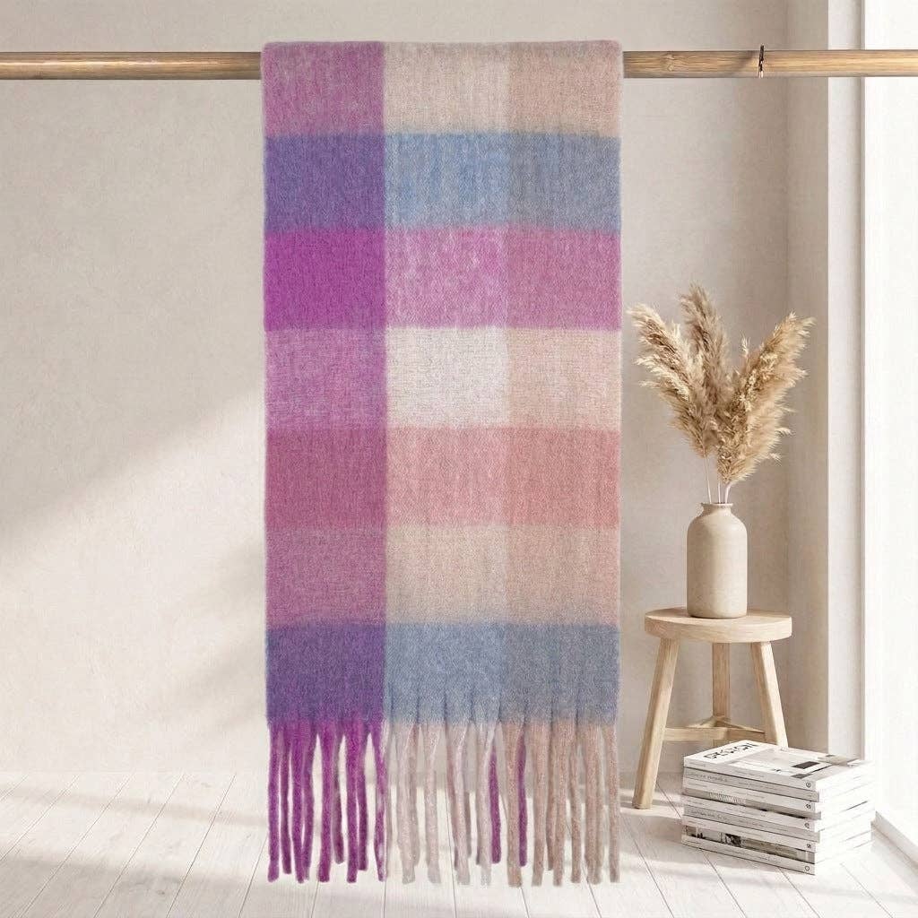 Color Blocked Checkered Scarf Comfortable Warmth