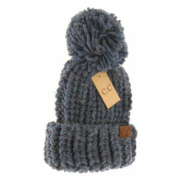 C.C Chunky Knit Yarn Pom Beanie - Multiple Colors