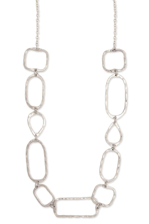Silver Hammered Geometric Shapes Necklace