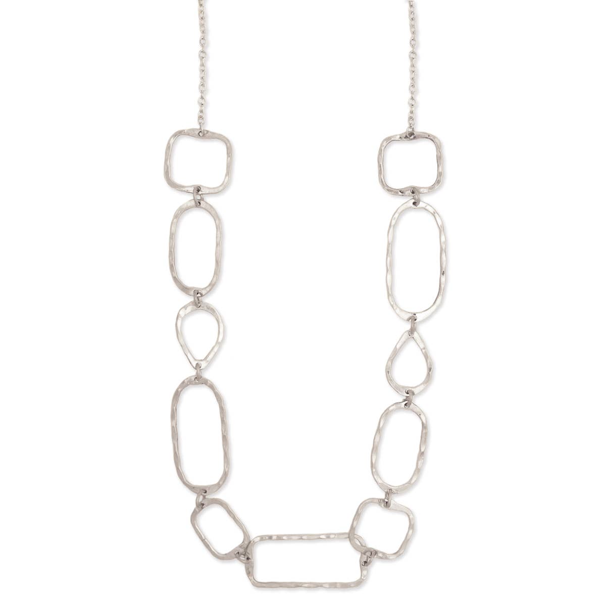 Silver Hammered Geometric Shapes Necklace