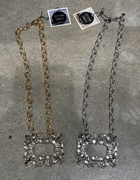 Lost & Found Short Chain With Bling Rectangle Necklace