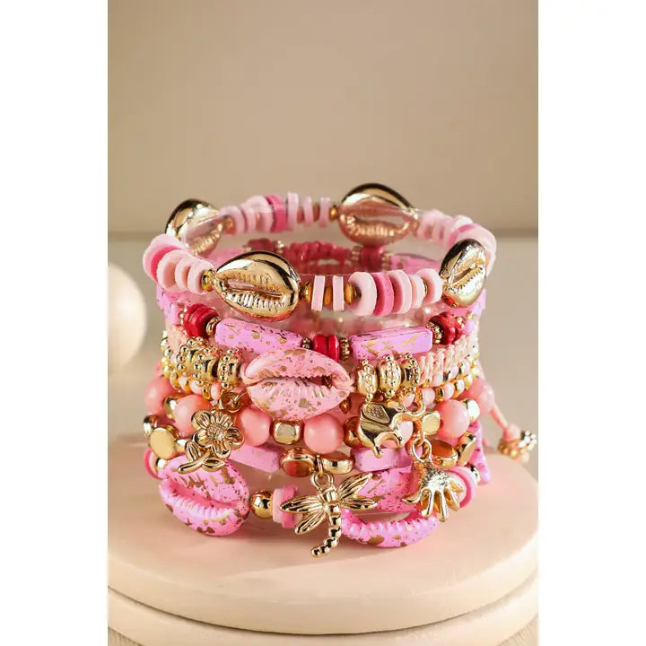 Beaded Layered Boho Stackable Bracelet Set - Ballet Slipper