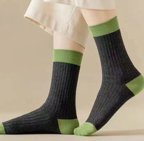Color Block Rib Cotton Socks