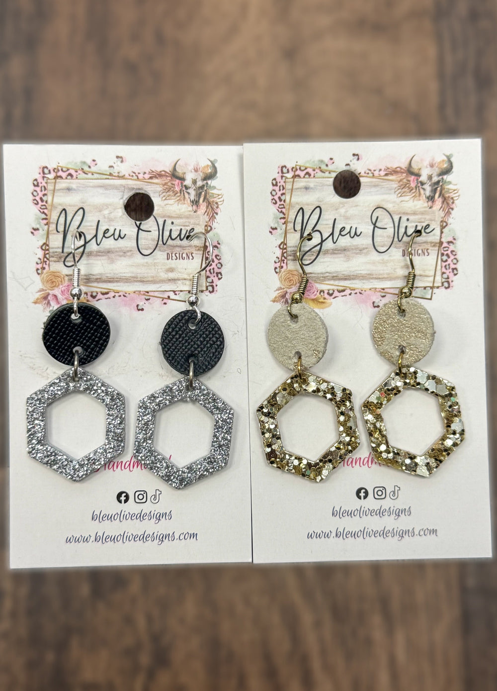 Bleu Olive Hexagon Sparkle Earrings