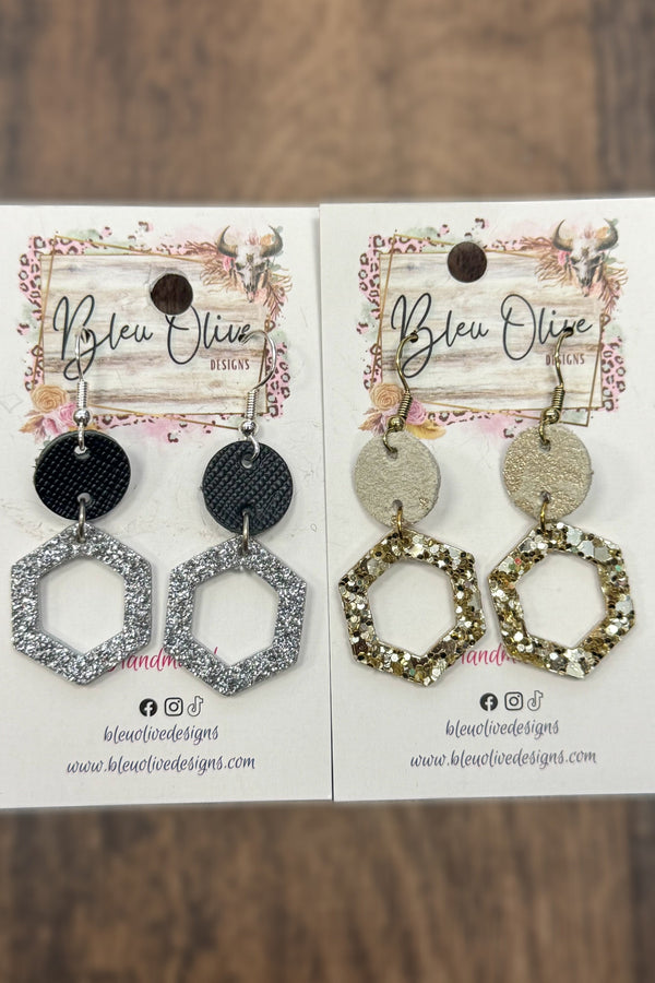 Bleu Olive Hexagon Sparkle Earrings