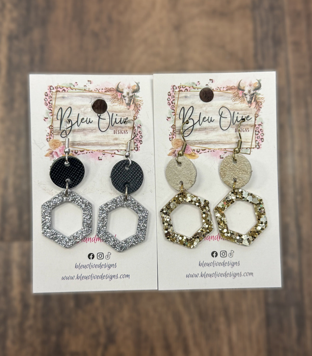 Bleu Olive Hexagon Sparkle Earrings