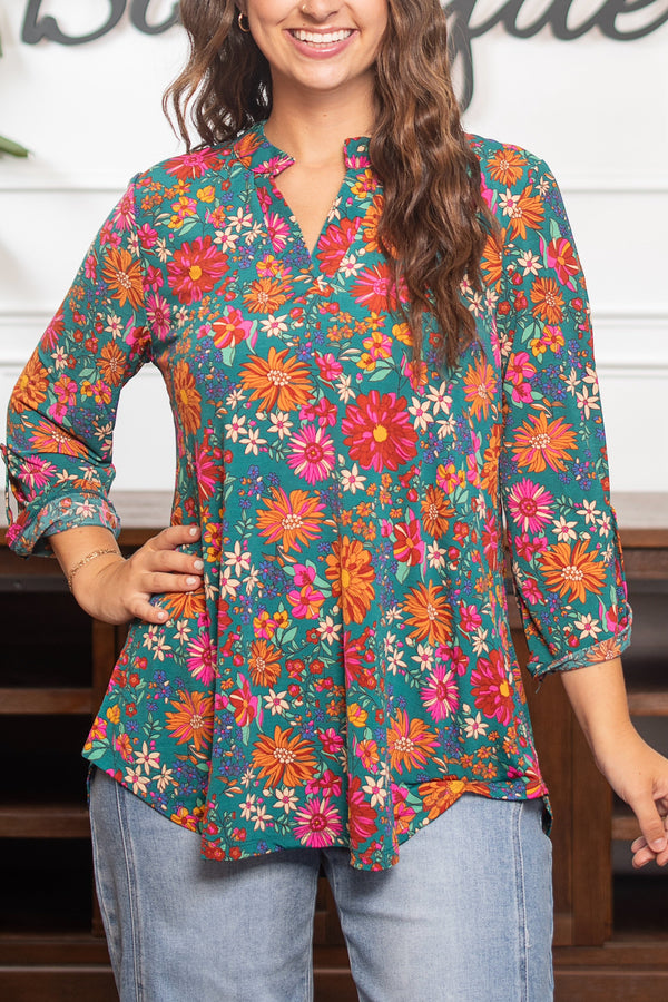 Dear Scarlett Classic Lizzy- Green Floral *Final Sale*