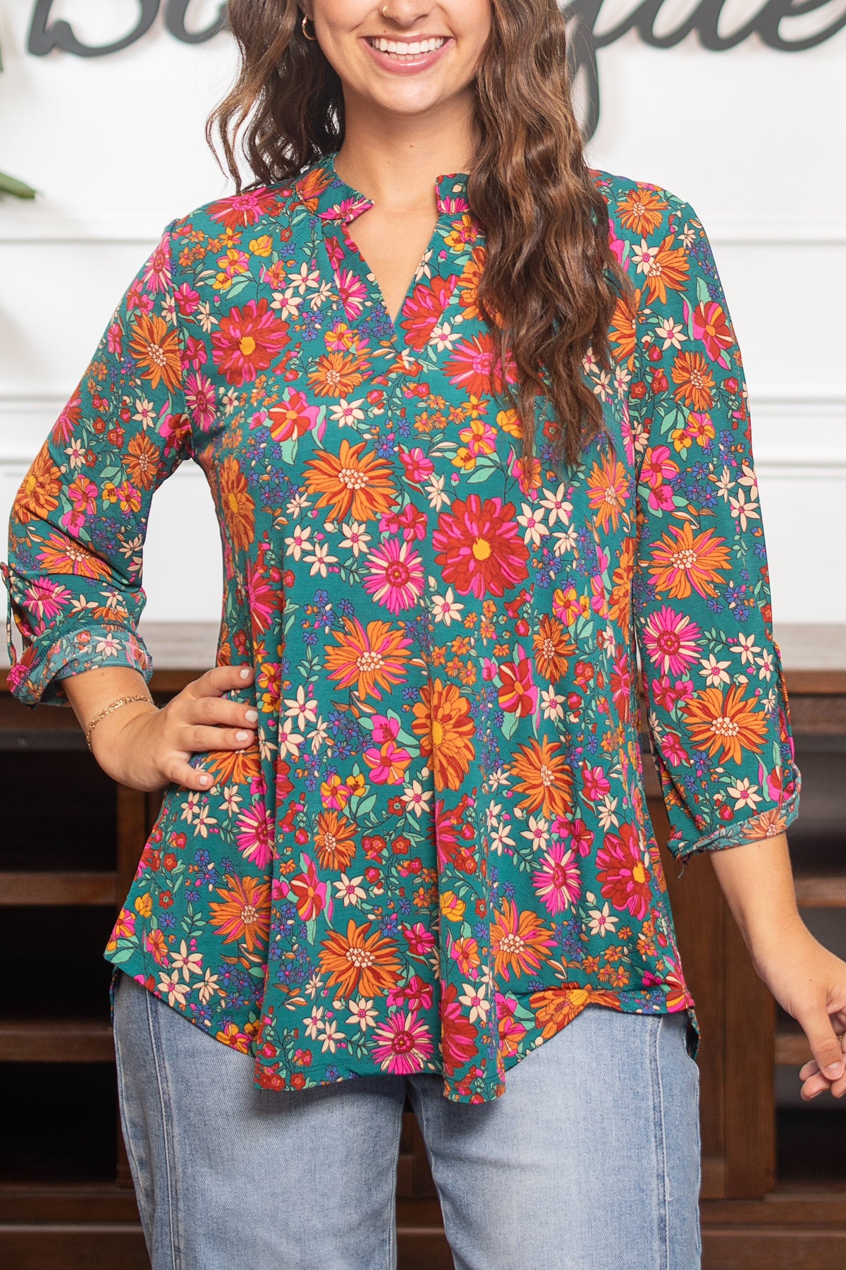 Dear Scarlett Classic Lizzy- Green Floral *Final Sale*